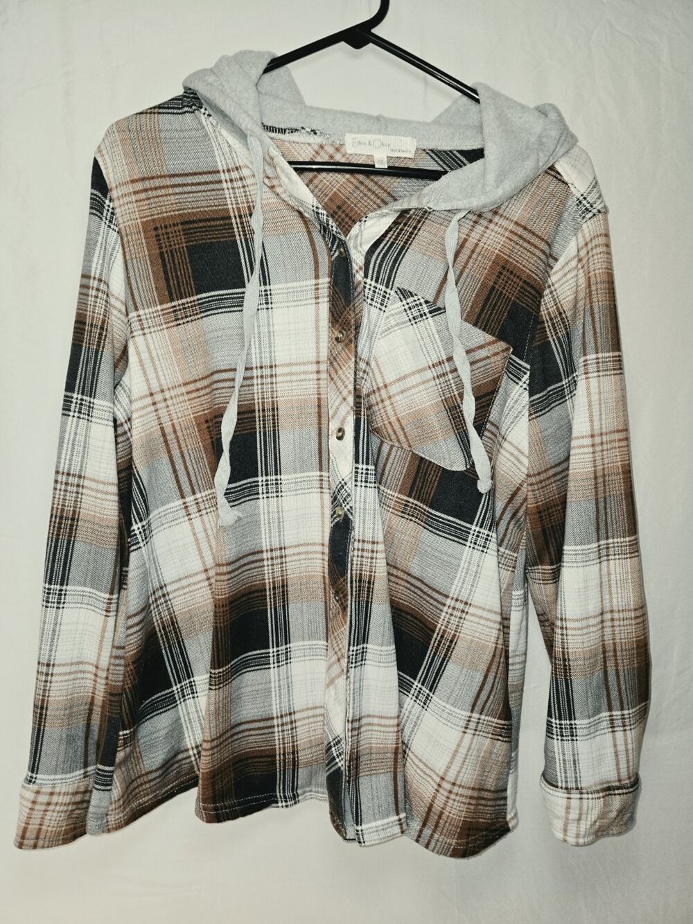 Eden & Olivia Brown Plaid Flannel w Hood US PLUS SIZE OR MATERNITY 1X EUC